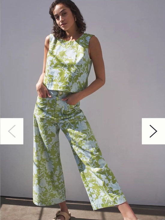 Anthropologie Pants - Anthropologie Green and White Floral Wide-Leg Pants